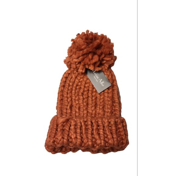 Marcus Adler Hat Womens One Size Rust Brown Chunky Knit Pom Pom Beanie - Picture 1 of 5